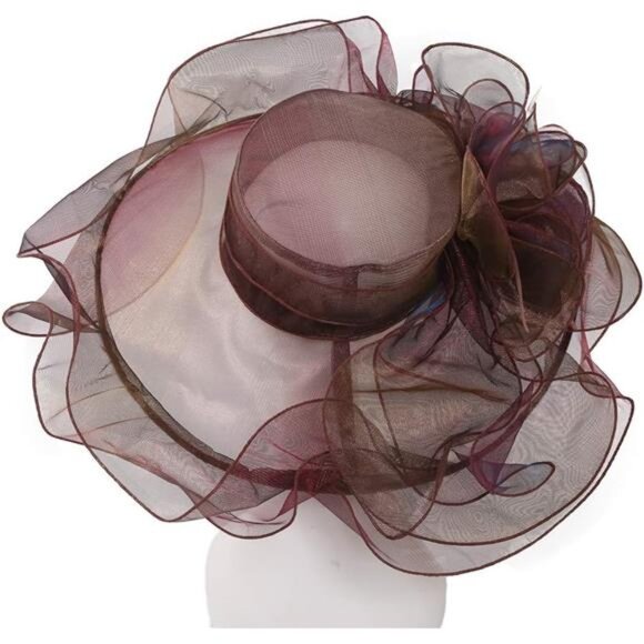 Women Sun Hat Church Wide Brim Brown - Picture 6 of 6